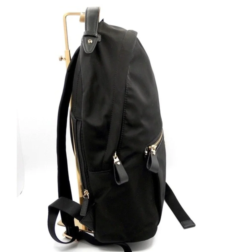Michael Kors Black Nylon Backpack Gold Hardware Front Zip Pocket Padlock‎ Charm